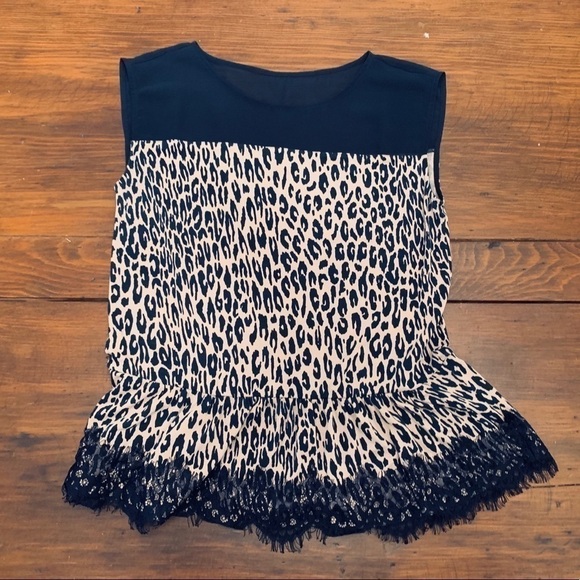 Navy Cheetah Blouse Ann Taylor - Picture 3 of 5